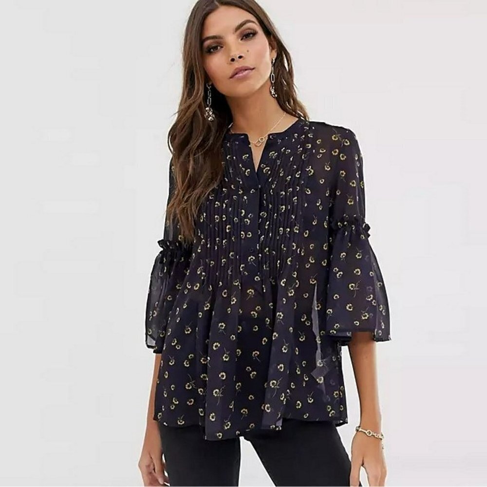NWT New French Connection Mahi sheer floral print Blouse Size S